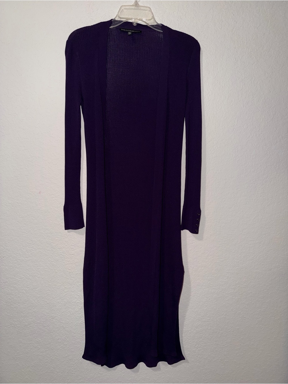 White House Black Market Long Open-Front Purple Knit Ribbed Cardigan